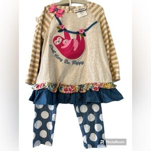 Rare Editions - 2 Piece Girls Sloth Outfit - Size 3T